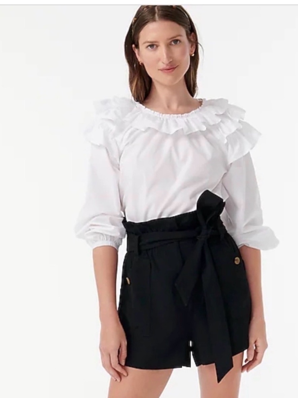 J Crew Ruffle-Shoulder Top Long Sleeve White Size Medium